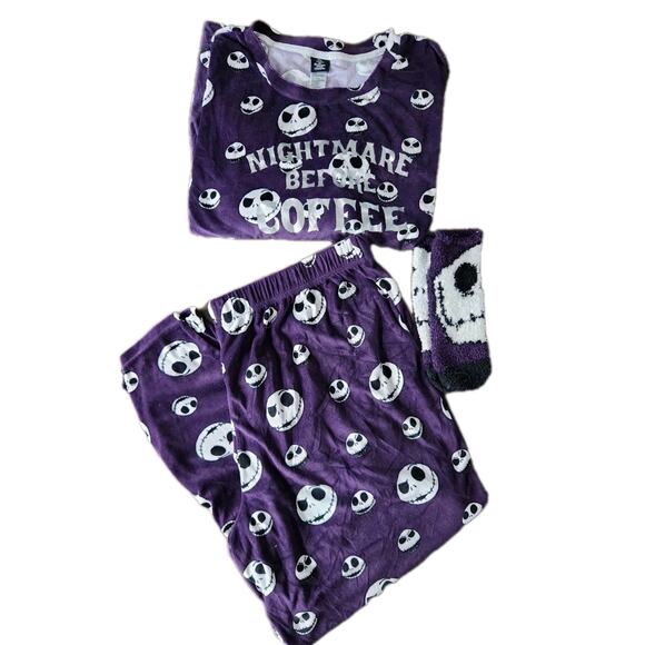 Nwot Disney Nightmare Before Christmas Purple Velour 3 Piece Set Pajamas Size 2X - Picture 2 of 3